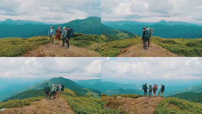 团队登山登上山顶视频素材