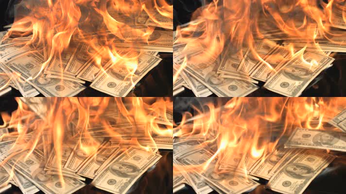 烧钱燃烧焚烧烧火着火的钱视频素材