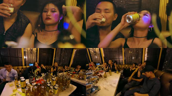 夜场ktv美女喝啤酒视频醉醺醺一屋子人视频素材