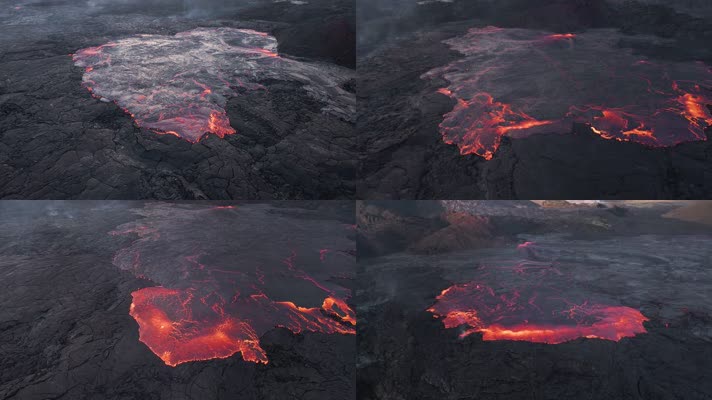 火山喷发岩浆熔岩流4k航拍视频素材