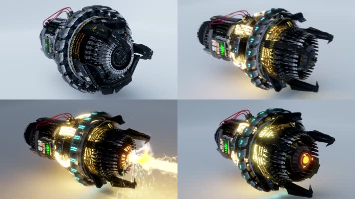 激光器引擎发动机科幻工业机械3d动画