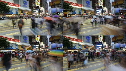 延时拍摄香港轩尼诗道行人及车辆