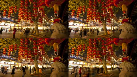 上海豫园市集区晚上悬挂的灯笼