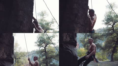 攀岩运动者实拍视频