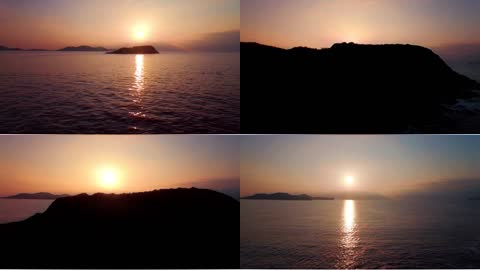 4K水面飞跃岛屿夕阳