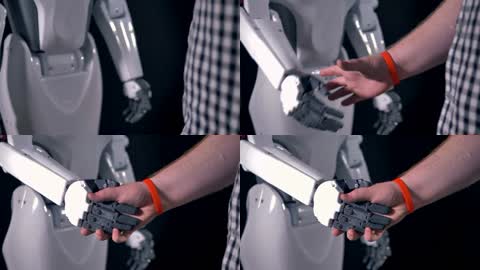 机器人和人的手握手