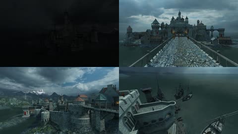 3D滨海中世纪城堡小镇动画演示