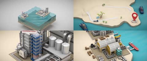 3D工厂港口码头轮船城市新能源物流运输