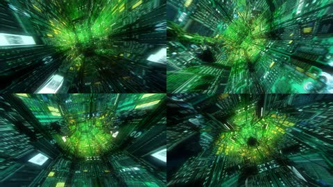 神秘绿色科幻隧道穿梭循环