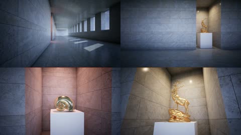 3D建筑长廊工艺品博物馆展示4K