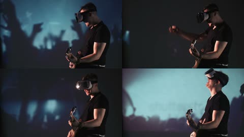 高清男子带着VR设备进行表演视频
