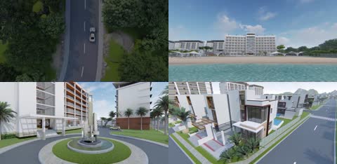 3D海滨豪华酒店独栋别墅建筑动画