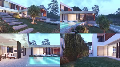 3D建筑别墅景观室内灯光动画