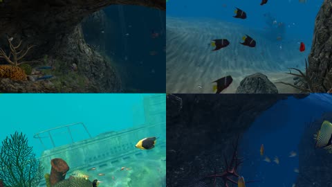 3D海底遗址海洋生物潜水探险海底世界
