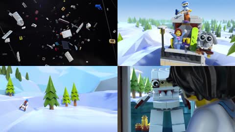 3D儿童积木玩具滑雪机器人动画