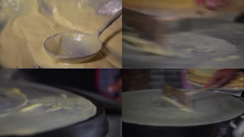摊煎饼制作煎饼山东传统美食