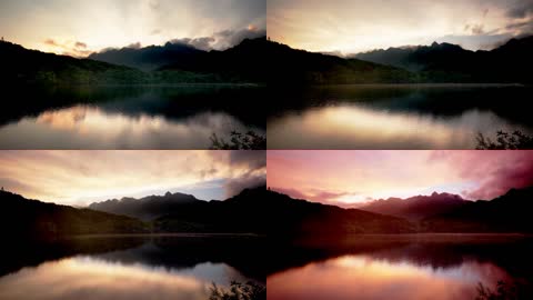 湖泊夕阳延时摄影