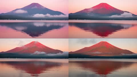 4K富士山夕阳湖面倒影