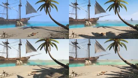 3D唯美帆船大海沙滩海岛