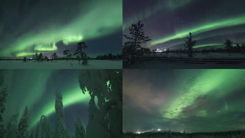 3K冬天森林夜空极光美景延时拍摄