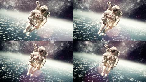 高清实拍宇航员穿着宇航服在宇宙中遨游