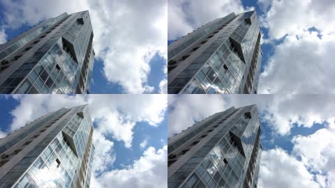 商务大楼蓝天白云玻璃反射
