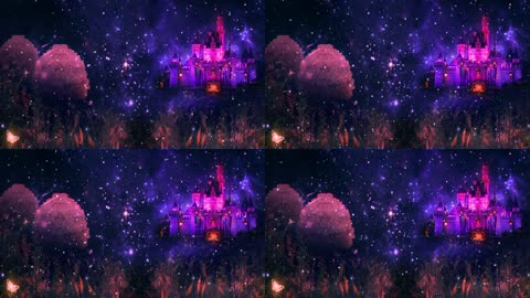 魔幻古堡星空逼真冰雪城堡光效粒子飘浮舞台视觉LED背景视频素材