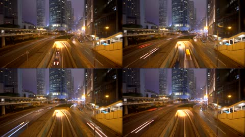 繁华大城市夜景城市车流延时摄影