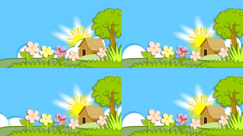 阳光明媚乡村的童话农场循环动画