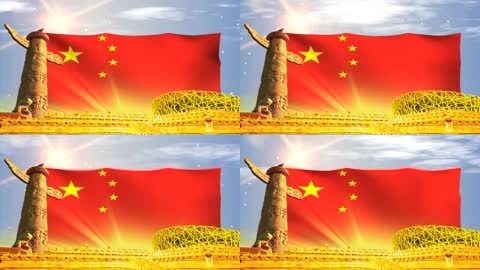 中国国旗飘扬鸟巢金碧辉煌光效党政宣传推广LED背景视频素材