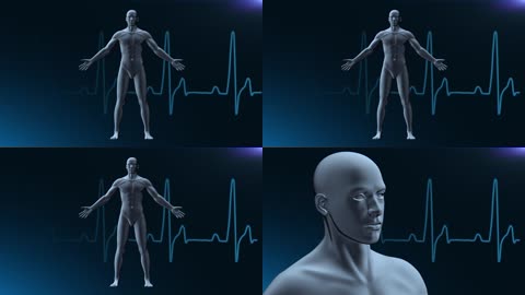 虚拟人体旋转放大心电图跳动医学研究动画LED高清
