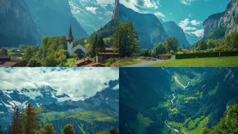 欧洲瑞士跳伞瀑布延时摄影