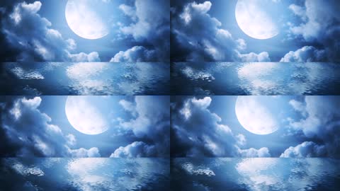 月亮云彩夜晚水面视频