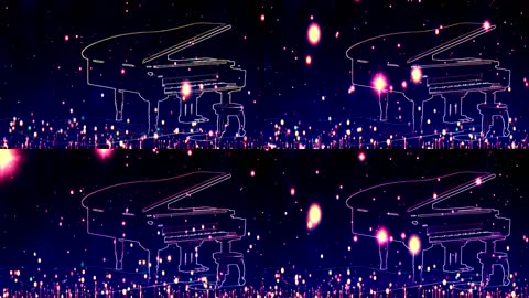 神奇线性绘画钢琴场景光效粒子飘浮渲染音乐会LED背景视频素材
