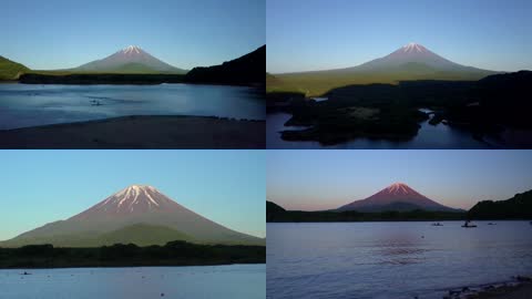 4K黄昏富士山下湖畔美景
