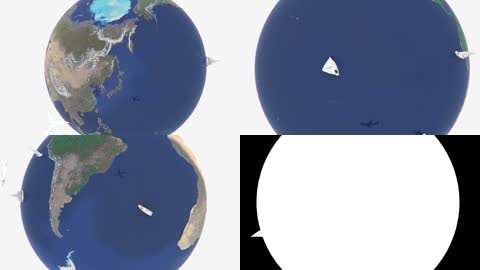 虚拟构建3D地球旋转飞机帆船科技互联网幻灯片宣传背景视频素材