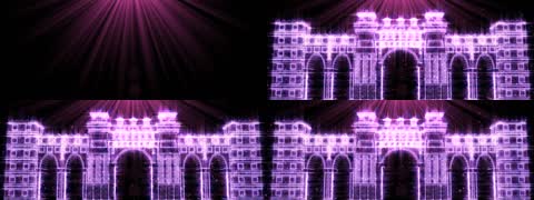 梦幻唯美紫色光线淡出城堡建筑场景粒子飘浮屏幕LED背景视频素材