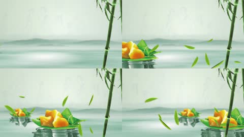 中国风水墨山水端午节粽子视频动态LED大屏背景视频素材 1080P