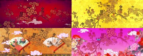 中国古典风格戏曲刺绣花朵折扇祥云蝴蝶渲染唯美画面LED背景视频素材