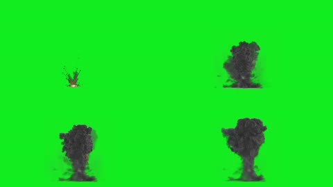 科幻电影场景大爆炸效果浓浓黑烟升起蘑菇云绿布LED背景视频素材