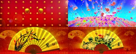 开门红皇宫牡丹花海彩带纸扇戏曲中华民歌民族风LED背景
