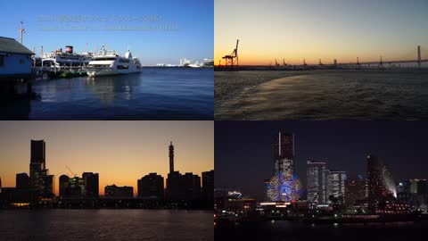 日本横滨港美丽的晚霞和夜景