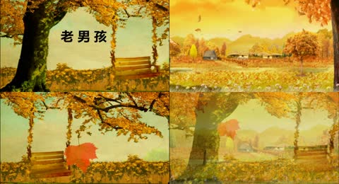 温馨浪漫秋天氛围树叶飘散坠落丰收季节意境LED背景视频素材
