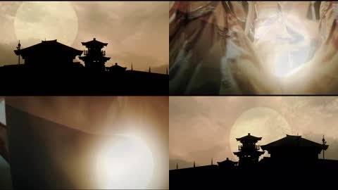 中国古代建筑落日剪影逆光歌舞宫殿