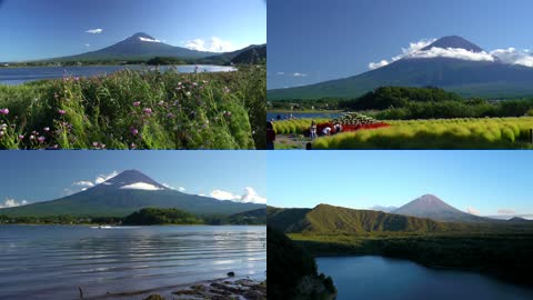 4K日本富士山下河口湖湖畔风光