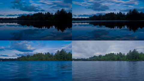 场景实拍幽蓝的湖面蓝天丛林