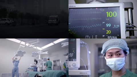 120救护车急救室抢救病人输液输氧医院心电图