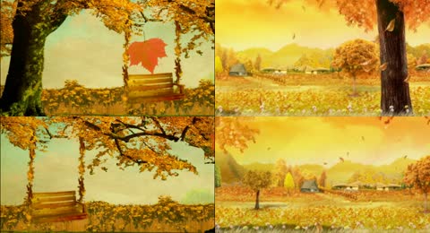 温馨浪漫秋天氛围树叶飘散坠落丰收季节意境背景视频素材