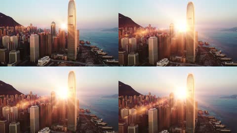 香港晨景城市天际线。