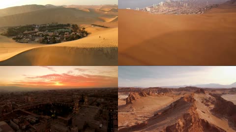 壮丽唯美沙漠城市画面荒野郊区干旱红土沙漠景色高清视频航拍